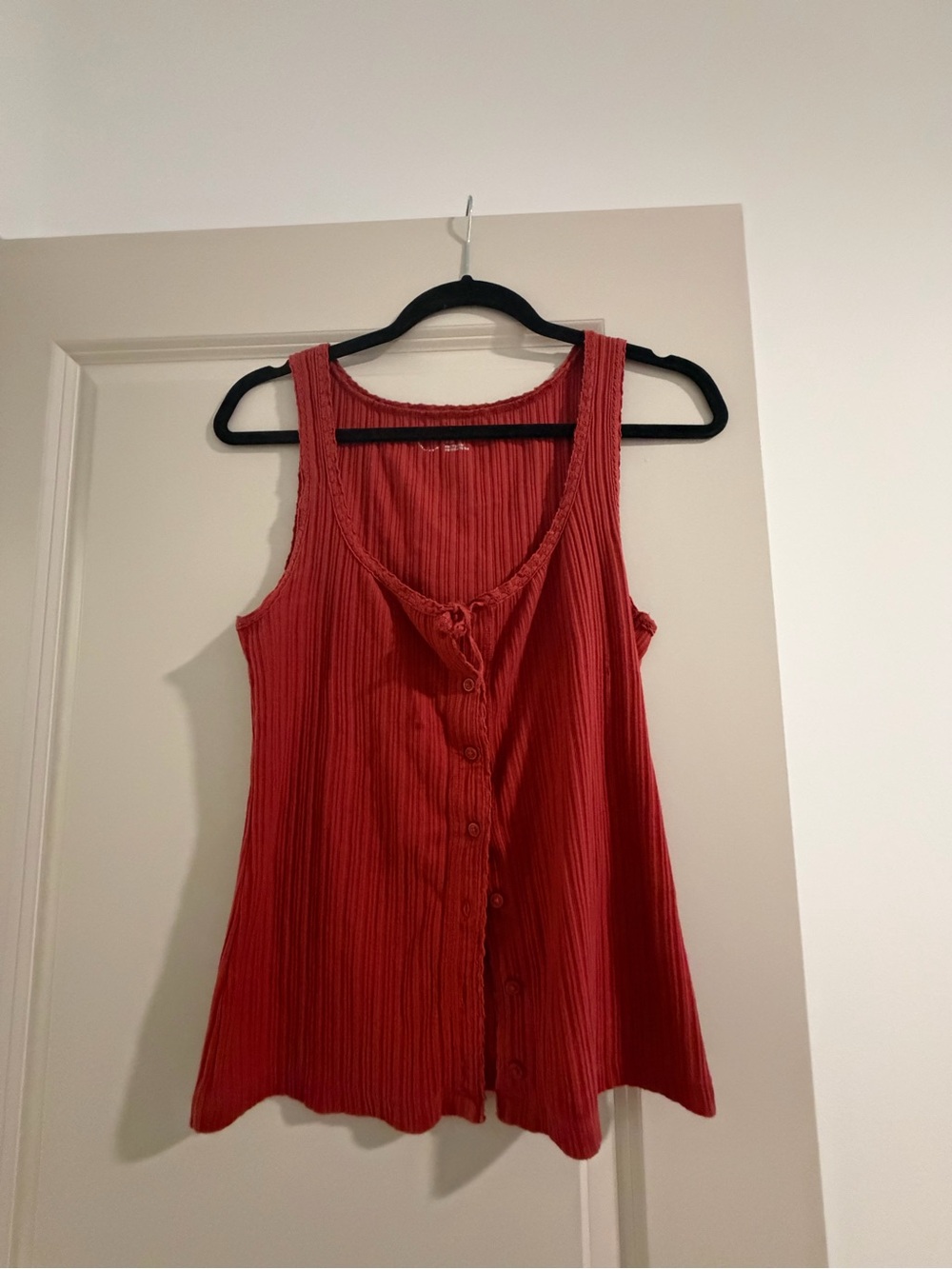 aerie Red Ribbed Button-Front Tank